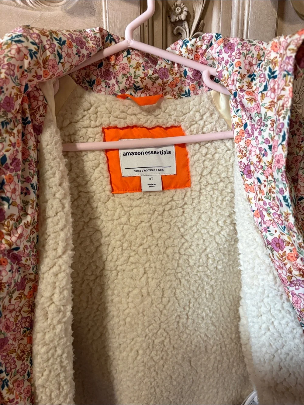 Amazon Essentials Girls Floral Quilted Puffer Jacket - Pink Multi